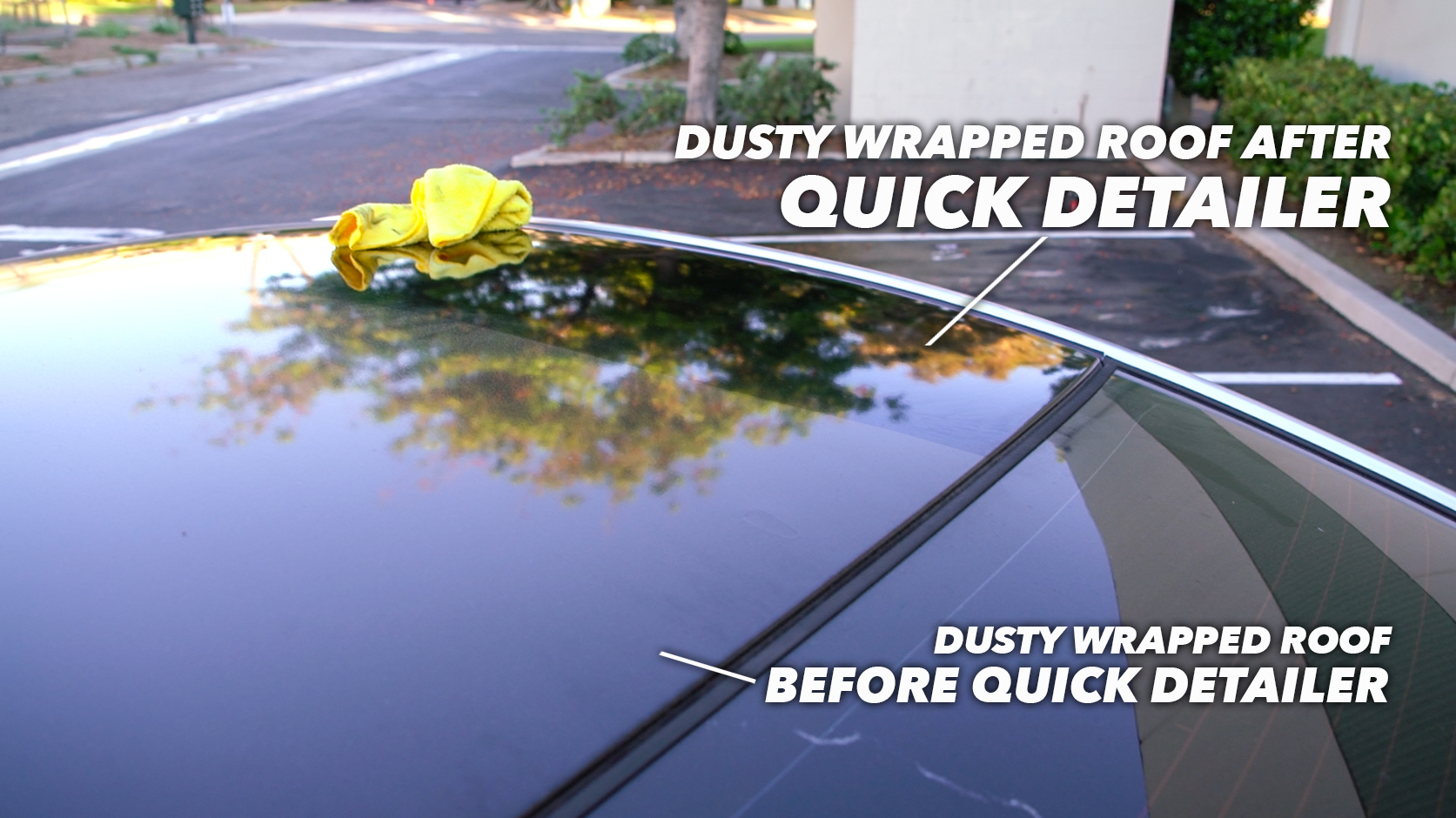 Photo: Anthony - @premiumanthony /// The difference between a dusty roof wrap and freshly wiped down side of the roof after using Premium Wrap Quick Detailer